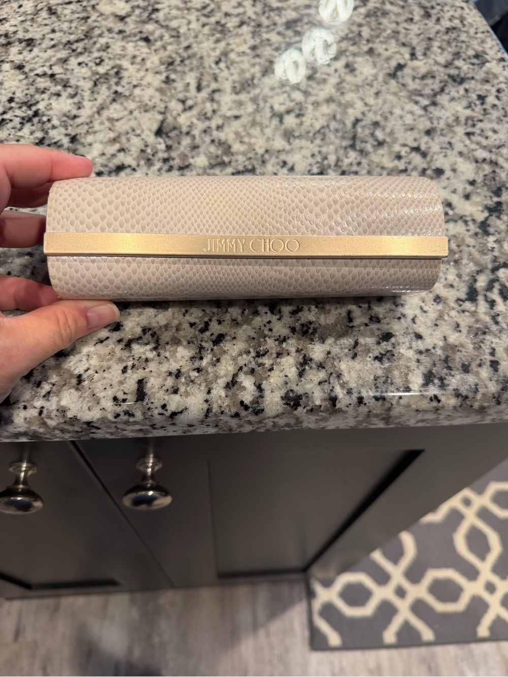 Jimmy Choo Beige Snake-Embossed glasses Case